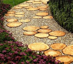 path made of wooden saw cuts photo