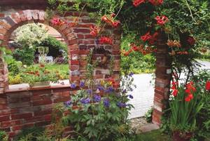 Photo of a decorative brick wall in the garden