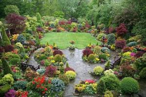 beautiful landscape garden decor in English style with flowers