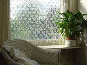 Furnishings: Curtains made from bottles