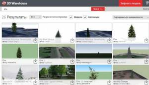 An example of searching for a 3D object “spruce” in Sketchup