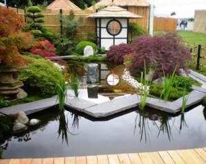 Pond on a summer cottage in oriental style
