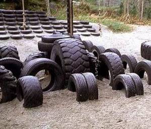 benches made of tires for the playground