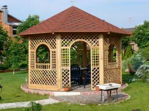 Stylish gazebo-canopy with beautiful decorative grilles