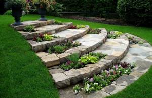 Terraced flower bed in the steps of the stairs