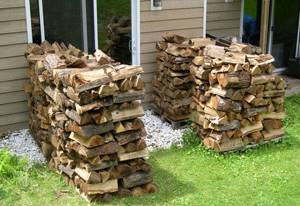 Stacking firewood in a cage